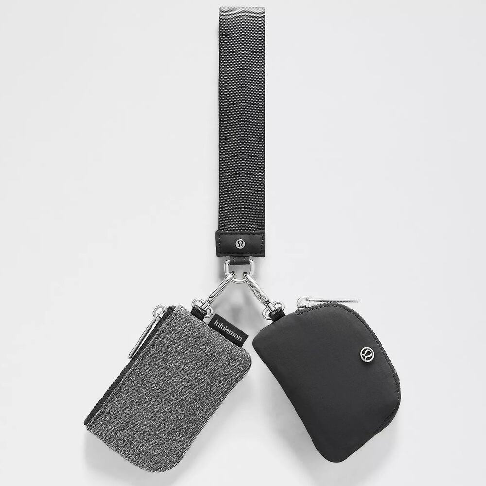 Lululemon Glitter Dual Pouch Wristlet Gray Silver Metallic NEW